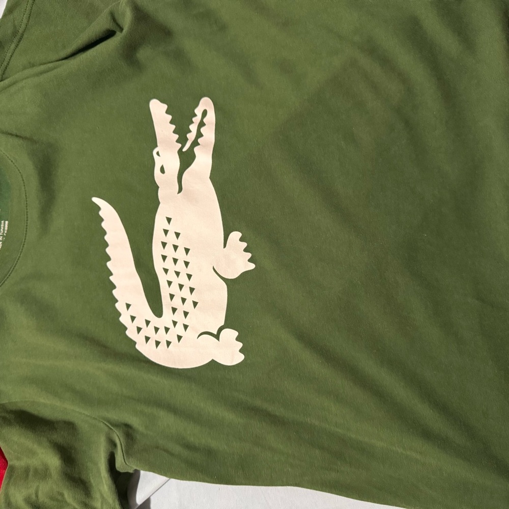 Kids Lacoste Olive Shirt with Cream Crocodile